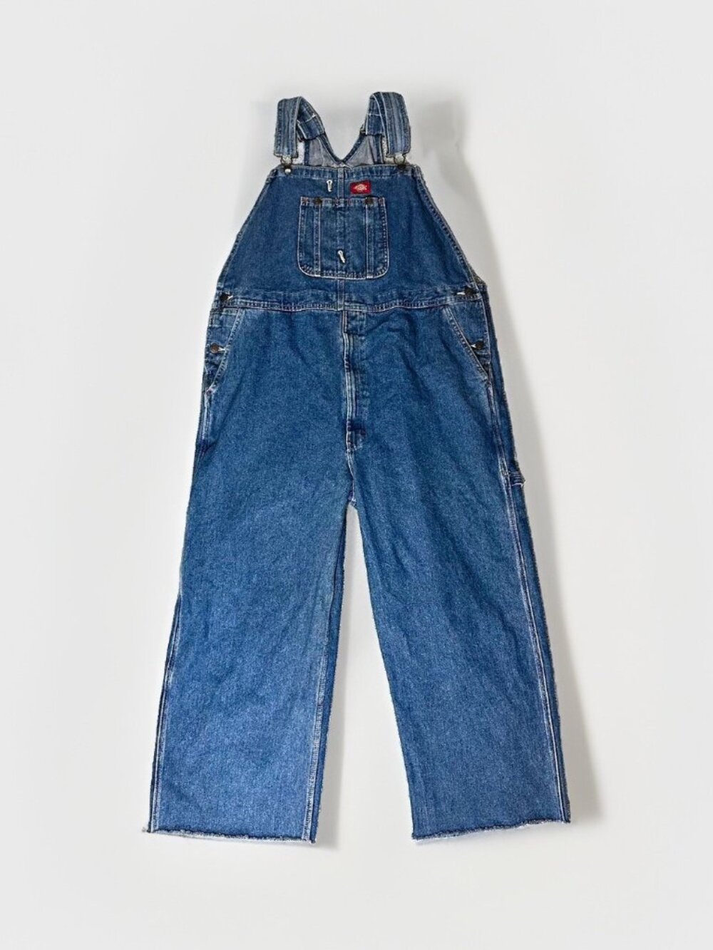 Dickies Denim Bib Overalls Mens 40x24 (Tag 40x30) Construction Worker Raw Hem